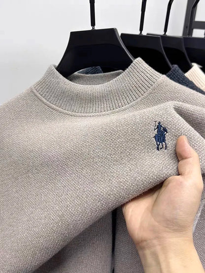 High end brand velvet sweater men's new designer fashion exquisite pony embroidery winter thick warm round neck knitted pullover