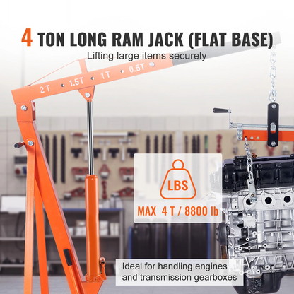 SucceBuy Hydraulic Long Ram Jack 4 Ton Engine Hoist Cylinder with Single Piston Pump Hydraulic Ram Cylinder Engine Lift Hoists