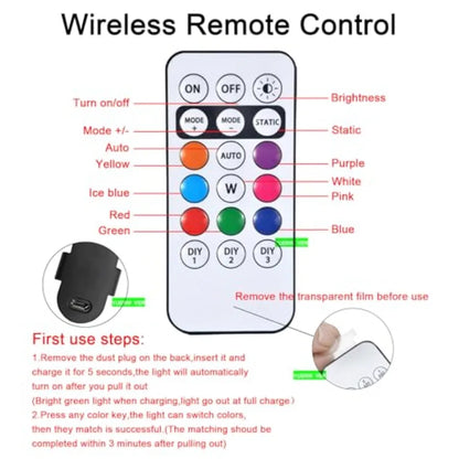 Wireless Strobe Lights with Remote Control Motorcycle Car LED 8 Colors Anti-Collision USB Charing Waterproof Interior Emergency
