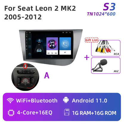 Jundof Car radio For Seat Leon 2 MK2 2005-2012 Carplay Android auto Qualcomm Car stereo Multimedia player 4G Wifi DSP 36EQ RHD