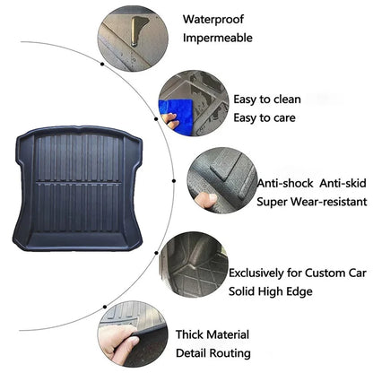 Car Rear Trunk Mat For Tesla Model 3 2019-IN 2025 2024 Waterproof Boot Luggage Tray Rug Floor Liner Pads Cargo Cover Accessories