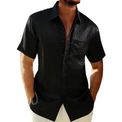 Men's Summer Fashion Satin Short Sleeve Hawaiian Shirt Casual Solid Beach Holiday Smooth Silk Stylish Printed Mens Shirt