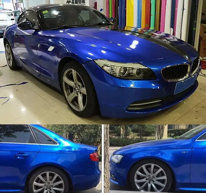 Glossy Candy Blue Vinyl Wrap Film Metallic Waterproof Bubble Free Sticker Decal For Car Accessories Motorcycle Bike DIY Sticker