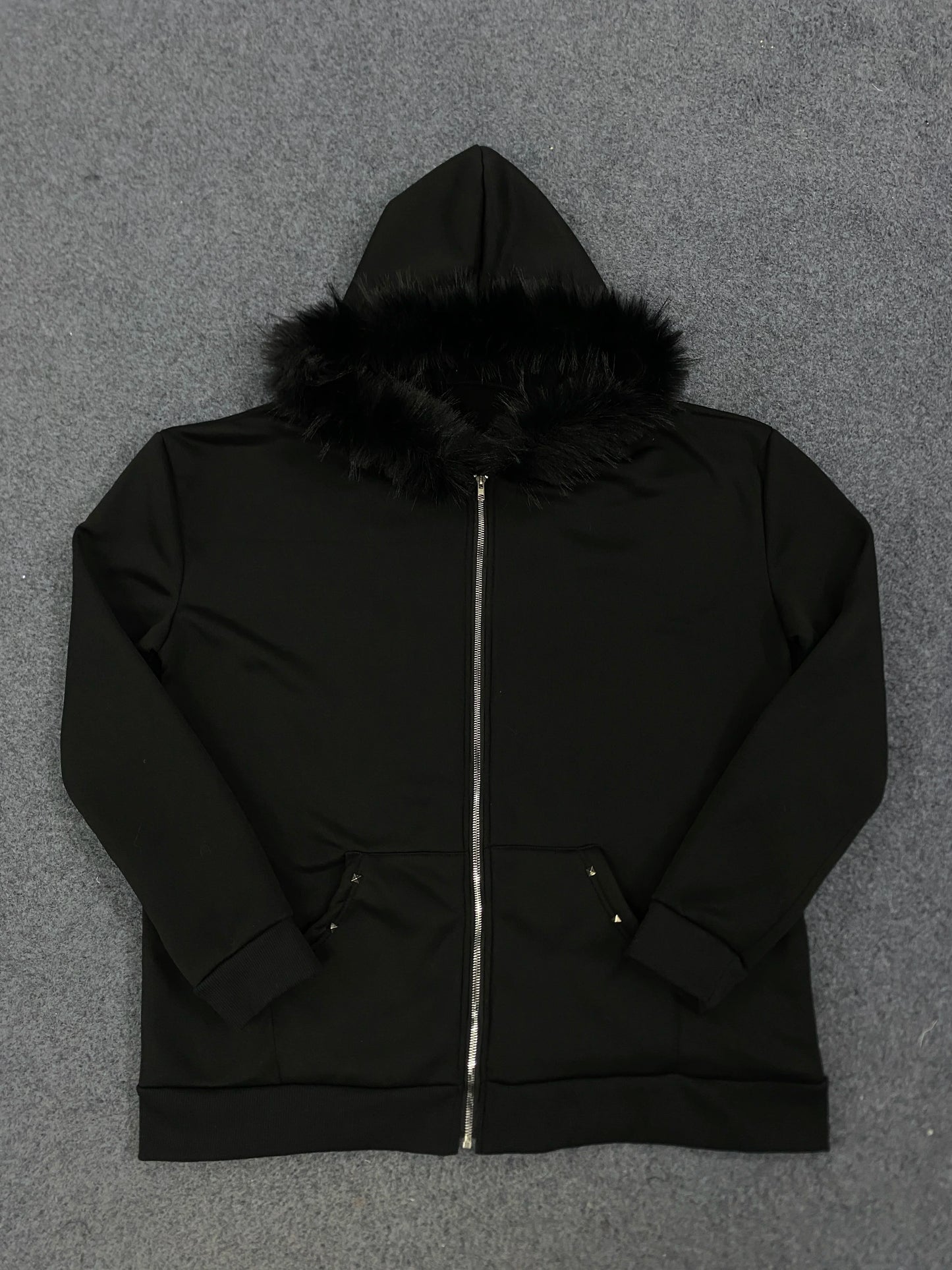 Winter European American Plush Collar Square Rivet Cardigan Zipper Long Sleeves Hoodie Trend Street Men's Women's Clothing Top