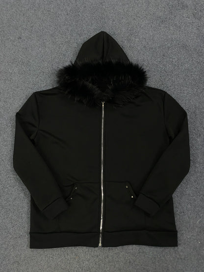 Winter European American Plush Collar Square Rivet Cardigan Zipper Long Sleeves Hoodie Trend Street Men's Women's Clothing Top
