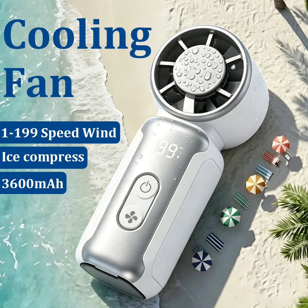 Portable Mini Handheld Turbo Fan 3600mAh LED Display Mini High Speed Handheld Fan, Outdoor Cooling,Desk Fan, Rechargeable Fan