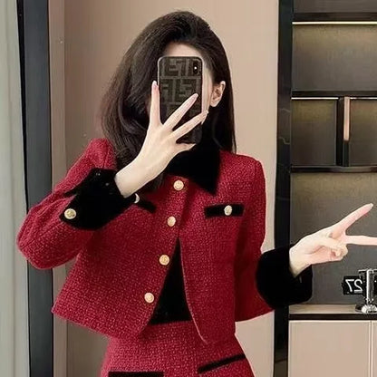 High-End  Style Women's Outerwear Set Autumn Winter New Design High Waist  Skirt Two-Piece Suit Fashionable And Warm