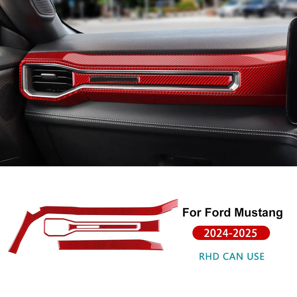 Real Soft Carbon Fiber Sticker For Ford Mustang GT Dark Horse EcoBoost 2024 2025 2026 LHD RHD Car Center Console AC Outlet Trim