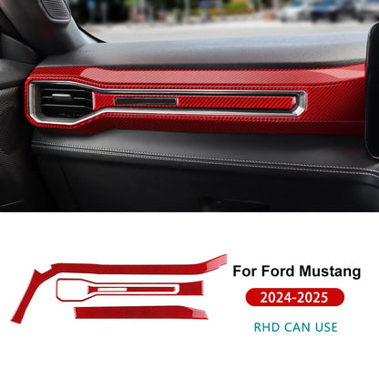Real Soft Carbon Fiber Sticker For Ford Mustang GT Dark Horse EcoBoost 2024 2025 2026 LHD RHD Car Center Console AC Outlet Trim