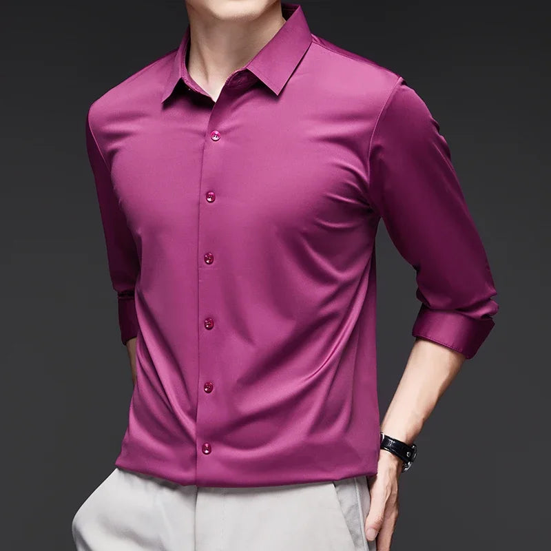Premium Men's Ultra-Stretch Slim-fit Shirt - High-Quality Silky Business Formal Long-Sleeve Shirt for Social and Casual Wear