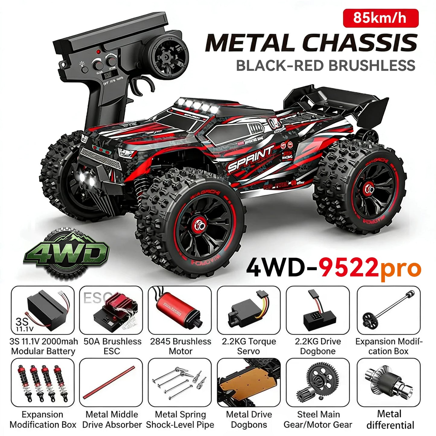 Professional 1:16 Racing Car 9522 for Boys High Speed 50KM/H 85KM/H Remote Control Car Toy