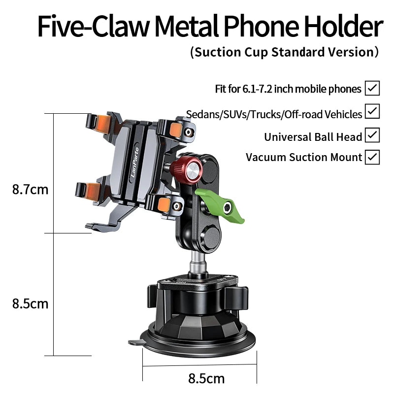 Apex Rush Car Phone Holders  360°Adjustable Metal Five-Claw Phone Clamp Military-Grade Strongest Suction Car Mount