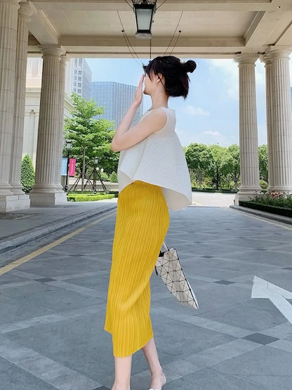 Unique Folded Design Sleeveless Top Set for Small Women Elegant Suitable Travel Wear Polyester Summer T-Shirt round Neck High...