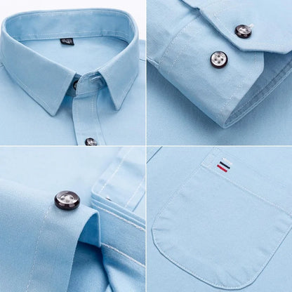 New 100%Pure Cotton Men's Shirts Long Sleeves Solid Color Soft Regular Fit Casual Shirt Pocket Social Blouse Male Clothes S-7XL