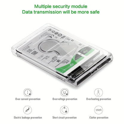 Transparent HDD Case HDD Enclosure 2.5 Inch SSD SATA To USB2.0 Type-C Adapter Portable External Hard Drive Box Tool-Free