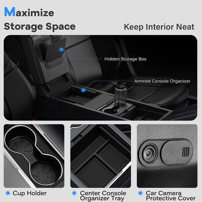 8x For Tesla Model Y Juniper 2025 2026 Nipper Center Console Organizers Non-slip Mat Upper Lower Watercup Wireless Charging Mat
