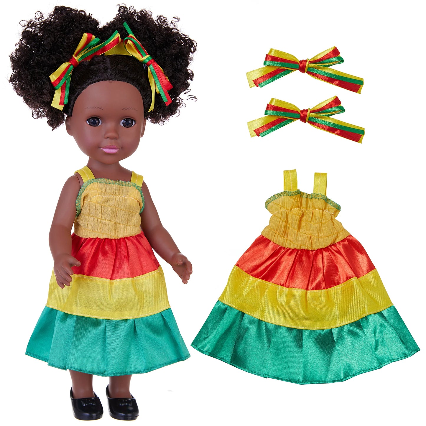 14inch 35cm American African Black Doll with Clothes Full Vinyl Body Curly Hair Doll Realistic Black Baby Doll Kid Toy Girl Gift