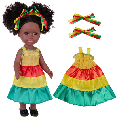 14inch 35cm American African Black Doll with Clothes Full Vinyl Body Curly Hair Doll Realistic Black Baby Doll Kid Toy Girl Gift