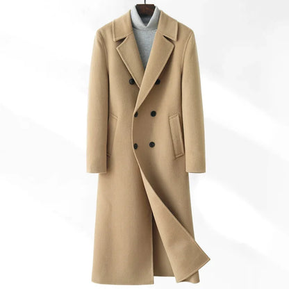 AYUNSUE High-end Double-sided Woolen Coat Men Winter Long Over-the-knee 100% Wool Trench Coat Handsome Woolen Jacket for Men