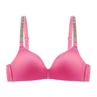 Hot Sale Sexy Letter Rhinestone Strap Bra Set Seamless Thin Summer Light Push Up Anti Sagging Comfortable Women Lingerie Set