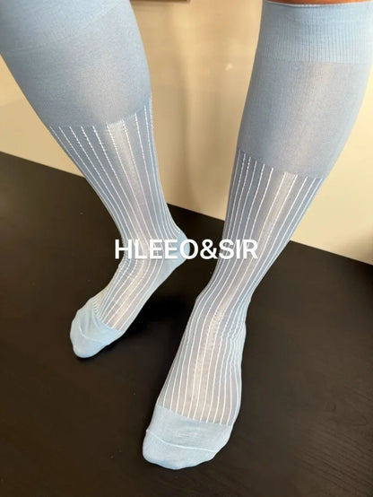 Men's Knee High Formal Socks Long Gentleman Stockings Soft Elastic Nylon Business Dress Socks for All Seasons Solid Color Party