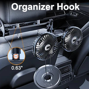 Hipacool 2024 Upgrade Car Fan Plug-in Or Battery Dual-Head Fan Strong Wind Quiet Sound Car Storgae Hook Flexible Car Cooling Fan