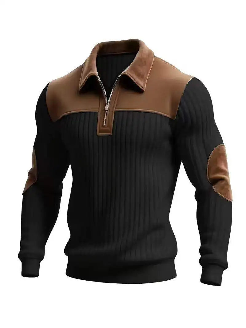 AIOPESON New Year's Men's Color-block Long-sleeved T-shirt, Business Casual Style Long-sleeved Sweatshirt