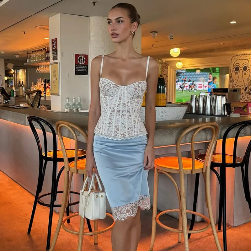 Typhaland Sexy Slim Lace Vest Tops Women's Fishbone Slim Sleeveless Tanks Lace Up Summer Sleeveless Party Tanks Top 2026 New