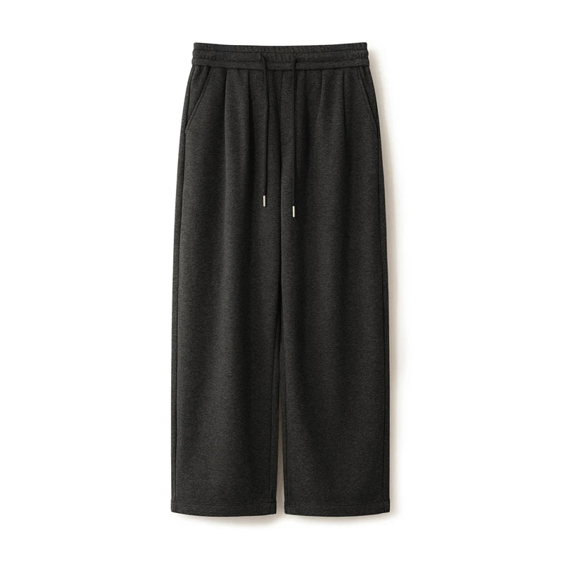 100% Merino Wool Men's Wide Leg Trousers Warm Soft Solid Color Auutumn Winter Casual Fashion Versatile Thickened Pant Men's Pant