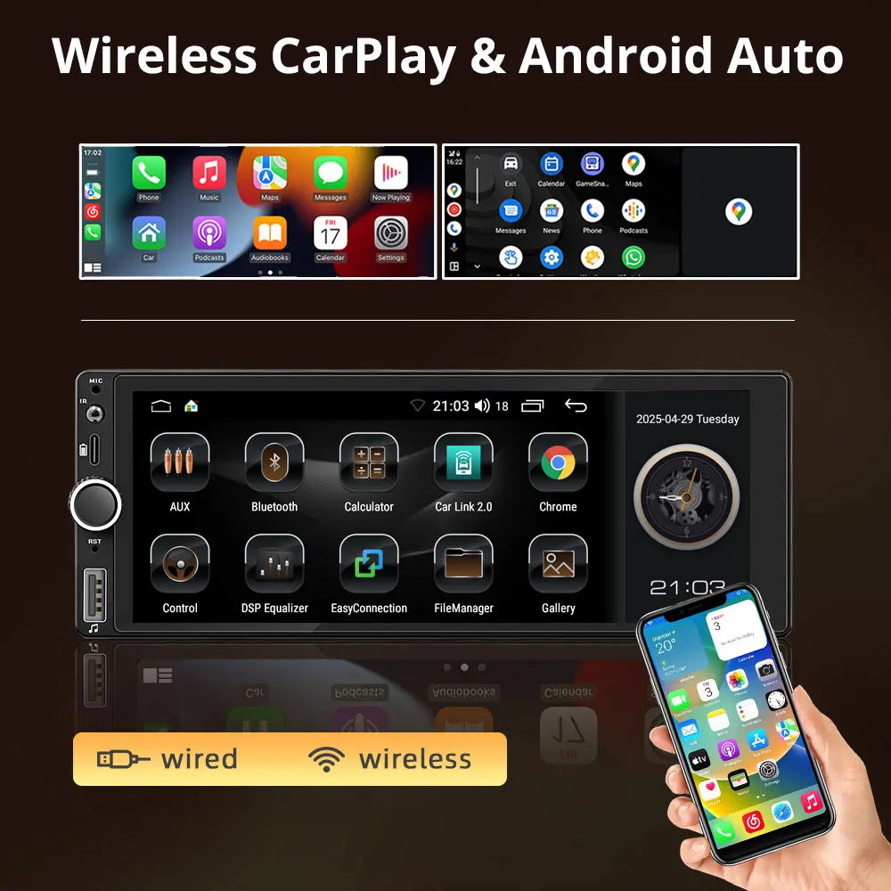 Car Intelligent Systems Android 13 1din Player Wireless Carplay Android Auto WIFI Internet GPS Navigation RDS BT Auto Stereo