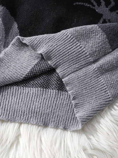 Double-Sided Spider Jacquard Knit Men's Sweater, Designed with Patchwork, Crew Neck, Long Sleeves, Regular Fit, Suitable for Couples, Perfect for Autumn and Winter