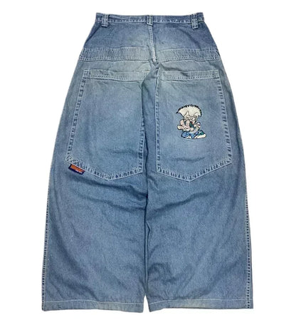 American Street Trend Letter Embroidered Loose Jeans Men Harajuku Y2K New Hip Hop Oversized Wide-leg Pants Unisex Mopping Jeans