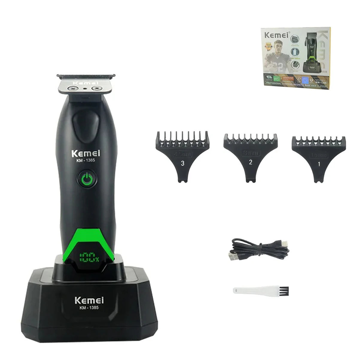 Kemei Professional Hair Clipper LED Display Trimmer Charging Base Hair Care Appliance Adjustable Clipper for Men KM-1385 KM-1386