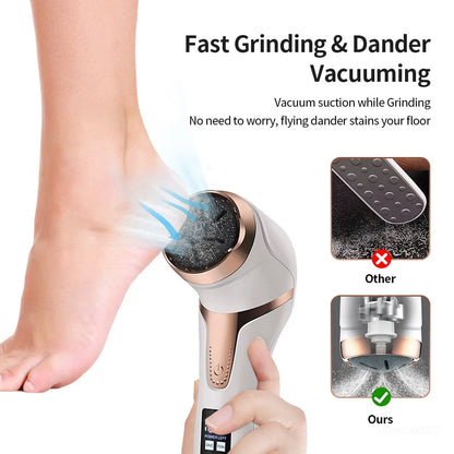 Electric Foot File Callus Remover, 3 Heads Auto Dust Vacuuming Rechargeable 2 Speed Heel Dead Skin Grinder with Pedicure Tools