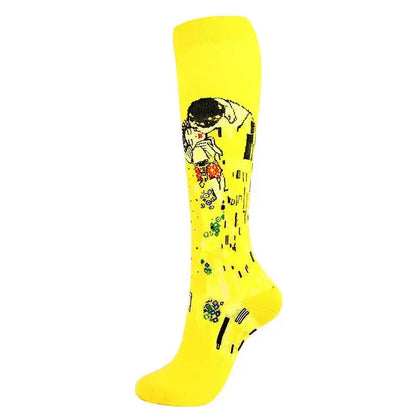 Oil Painting Compression Socks Men Women Mona Lisa Sky Kiss Wave Pearl Pressure Stockings Nylon Compress RunSport Newest