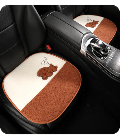 Funny Puppy Car Seat Cover 2025 New Autumn Fleece Fabric PU Leather Warm Comfortable Quick Installation Fits Most Cars