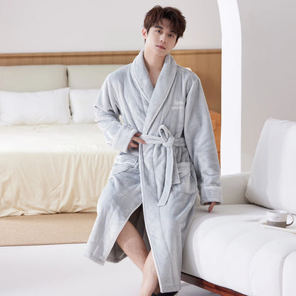 Thiened Long Coral Fce Pajamas Women's Spwear Winter Home Clothes Couple Batobes Men's plus Size Flannel Gown