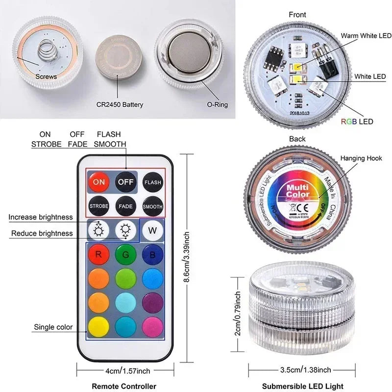 1-10pcs LED Car Interior Environmental Light Remote Control Decoration Car Roof Foot Atmosphere Light Rolor Batter