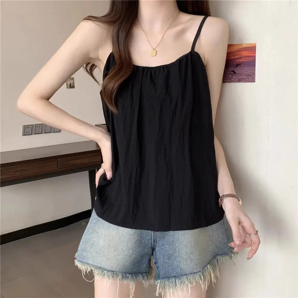 Loose Cotton Linen Tank Top Sleeveless Base Layer Outerwear Summer New Style Slimming Vest Big Size Belly Folded Commute Style