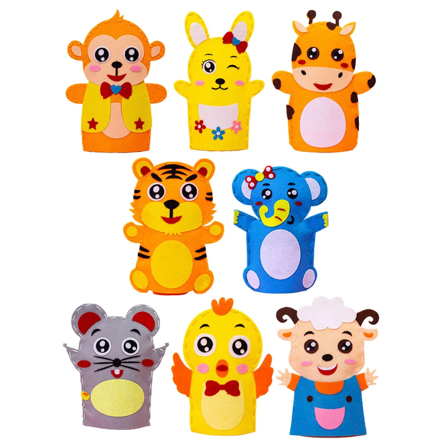 8Pcs Kids Hand Puppet Materials Kit Nonwoven DIY Sewing Craft Cartoon Pattern Early Development Craft Set Kids Education Toys