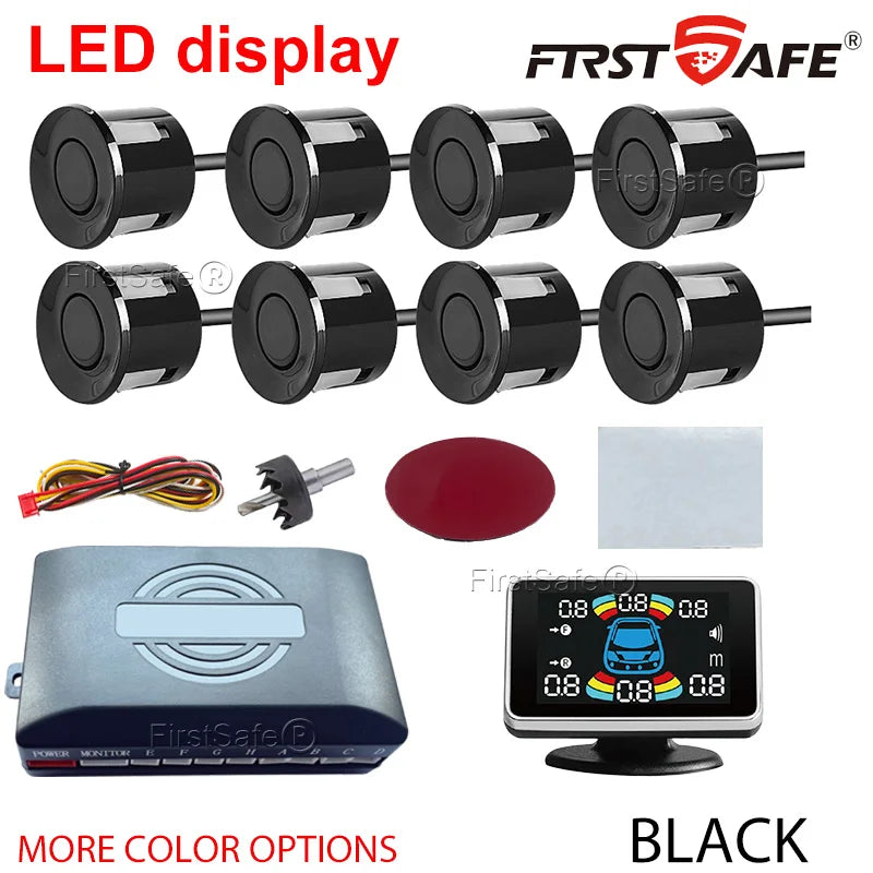 22mm Reversing Radar LED Parking Sensor Kit 6/8 Probes Multi Language Alarm Indicator 12 Colors Universal Auto Safety Accessorie