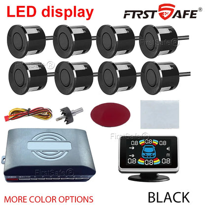 22mm Reversing Radar LED Parking Sensor Kit 6/8 Probes Multi Language Alarm Indicator 12 Colors Universal Auto Safety Accessorie