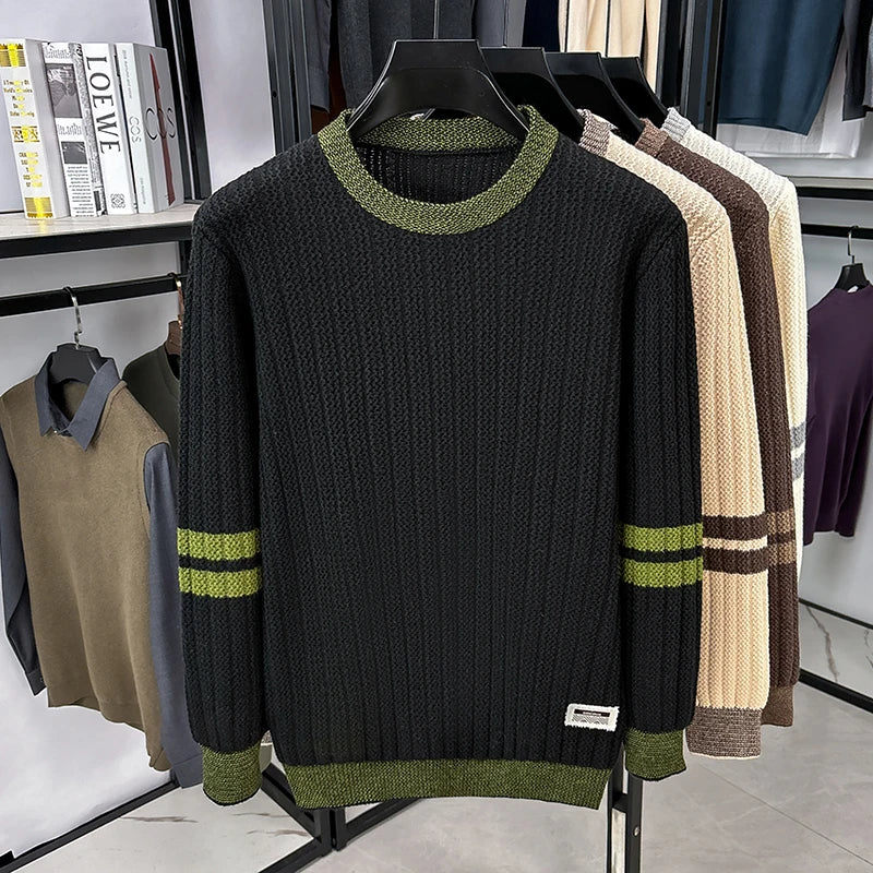 High-grade Hot Sale Men's Knit Sweater O-Neck Striped Wool Pullover Autumn Winter British Fashion Joint Casual Warm Men's Wear