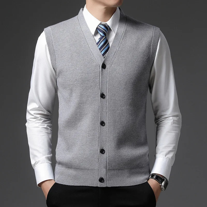 Level 4 Super Anti-pilling Top Grade Pleuche New Winter V Neck Woolen Fashion Brand Knit Cardigan Casual Sweater Vest Sleeveless