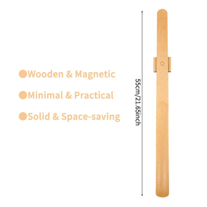 Premium Beech Wood 55cm Long Handle Shoe Horn - Magnetic Base No-Bend Shoe Helper for Elderly, Pregnant Women & Lazy Adults
