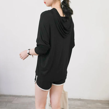 Spring Summer New Modal Long Sleeve Hoodie T-Shirt Women plus Size Loose Base Shirt Slimming Sun Protection Top Korean Style