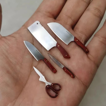1:6 Doll House Mini Model Furniture Accessories Kitchen Solid Wood Cutting Tool Set Knife Scissors Bjd Blyth Soldier Lol Props