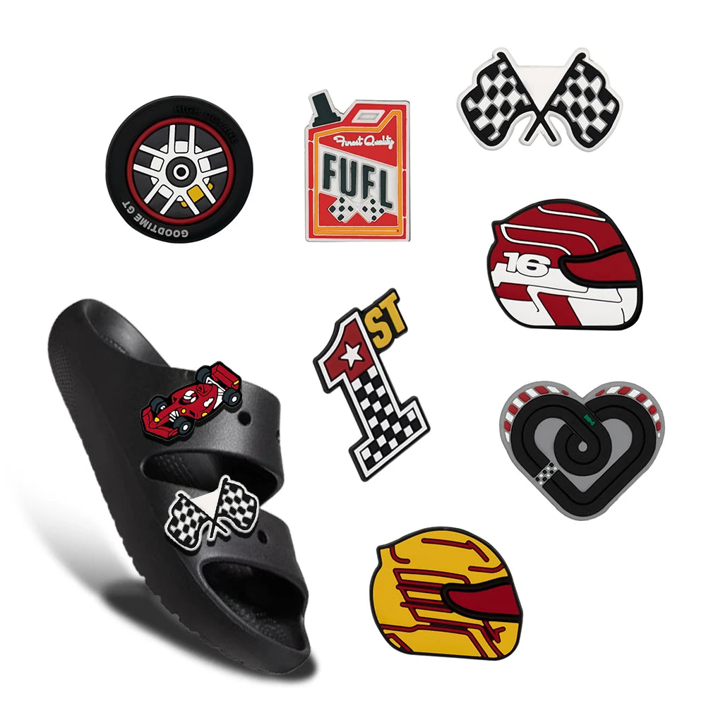 8PCS/Set Racing gasoline tires Croc Charms Bulk Theme Shoe Charms PVC Waterproof  DIY Shoe Accessories for Party Favors