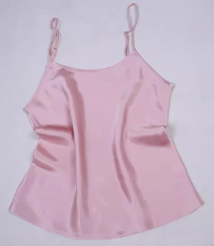 Women's 100% Mulberry Silk 16 momme Spaghetti Strap Camisole Tank Top Vest Sleepwear M-4XL YM002
