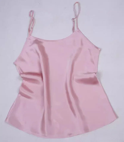 Women's 100% Mulberry Silk 16 momme Spaghetti Strap Camisole Tank Top Vest Sleepwear M-4XL YM002